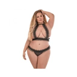 Ruffled Halter Bra & Thong Set Black 2xl, image 2
