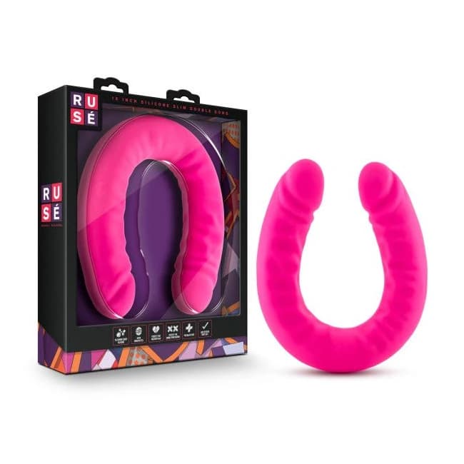 RUSE 18 SILICONE SLIM DOUBLE DONG HOT PINK " - Image 1
