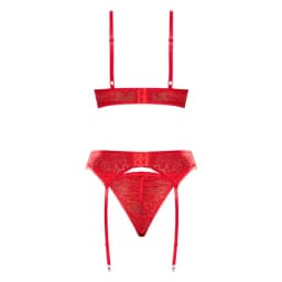 Sheer Mesh Bra Garter Belt & Panty Set Red L/XL, image 6