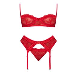 Sheer Mesh Bra Garter Belt & Panty Set Red L/XL, image 7