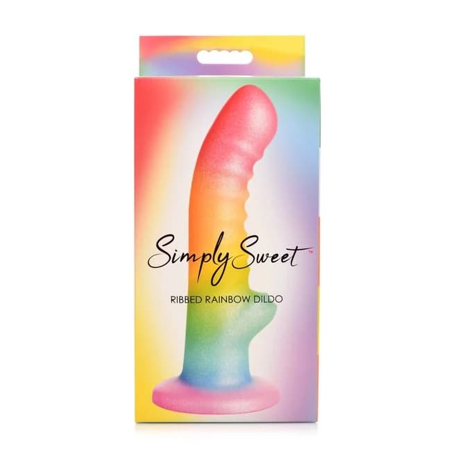 Simply Sweet 6.5in Ribbed Rainbow Dildo - Image 2