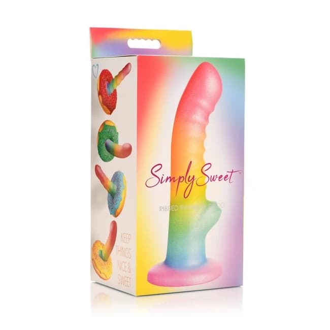 Simply Sweet 6.5in Ribbed Rainbow Dildo - Image 8