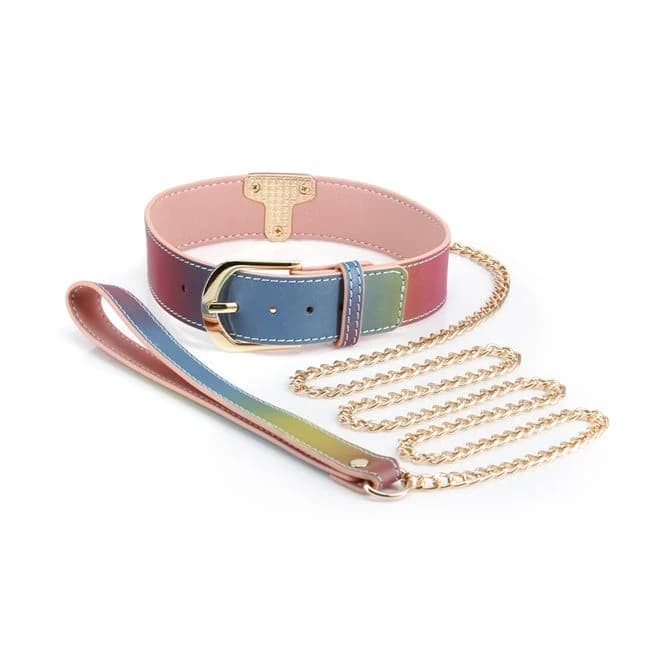 Spectra Bondage Collar & Leash Rainbow - Image 1