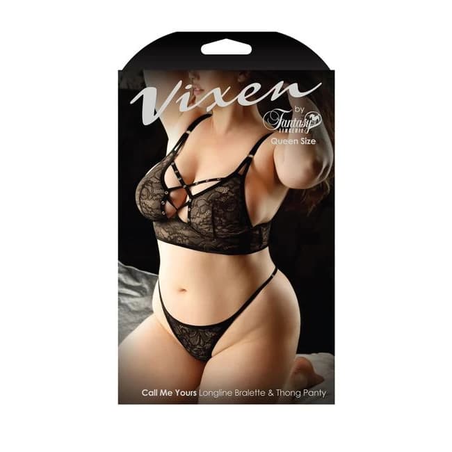 Vixen Call Me Yours Bralette & Thong Black Q/s - Image 3