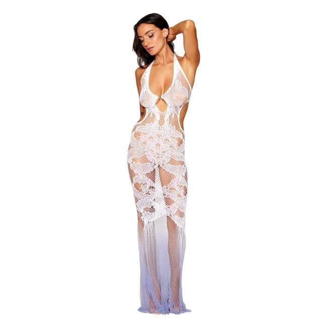 (wd) Bodystocking Gown White/ Hydrangea O/s - Image 1
