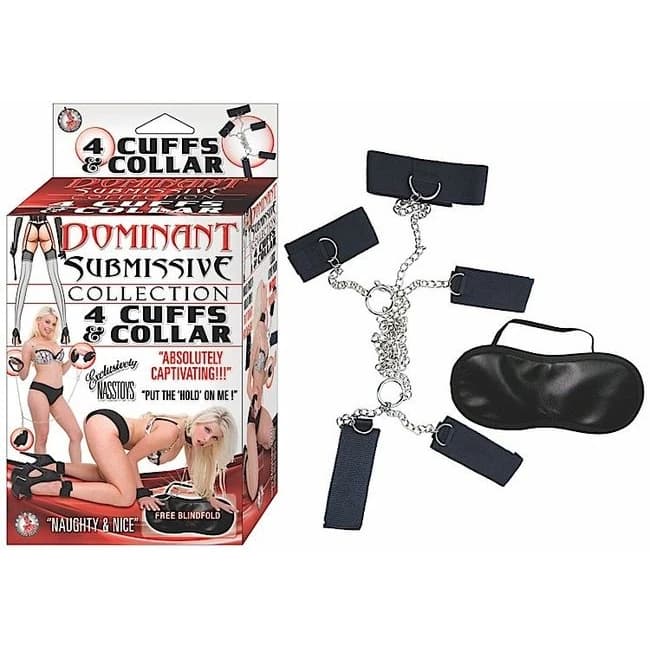 (wd) Dominant Submissive 4 Cuf Collar Black - Image 1