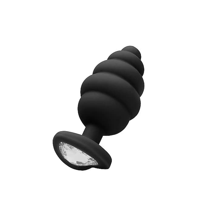 (WD) LARGE RIBBED DIAMOND HEAR PLUG BLACK  - Image 1