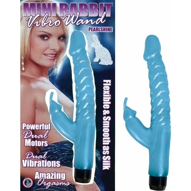 (wd) Mini Rabbit Vibro Wand Pearlshine Blue - Image 1