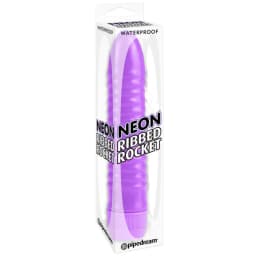 Neon Ribbed Rocket Purple Vibrator, image 3