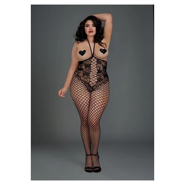 (wd) Open Cup Bodystocking Bla Queen - Image 1