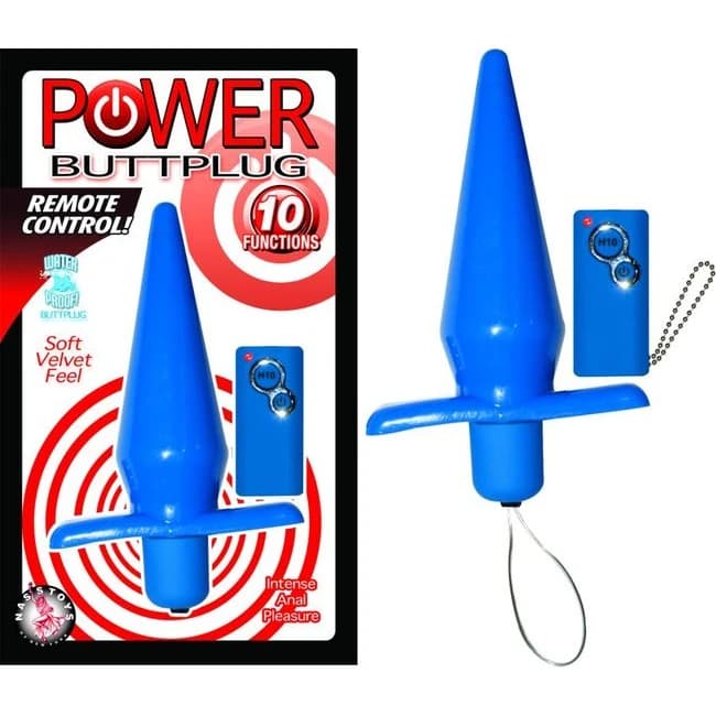 (wd) Power Butt Plug Remote Co Blue - Image 1