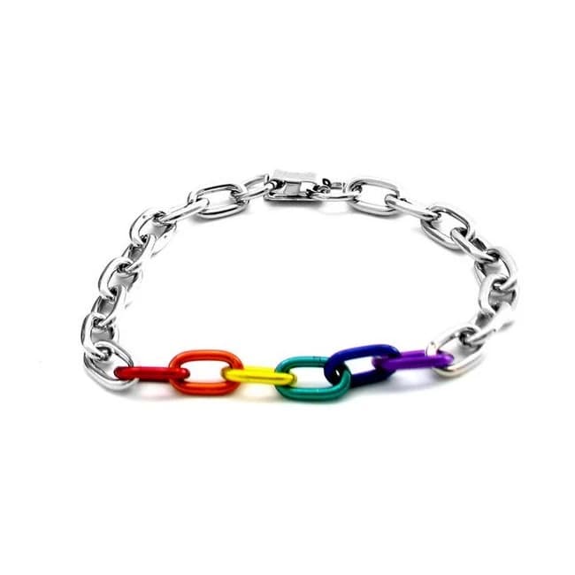 (wd) Rainbow & Silver Links Bracelet - Image 1