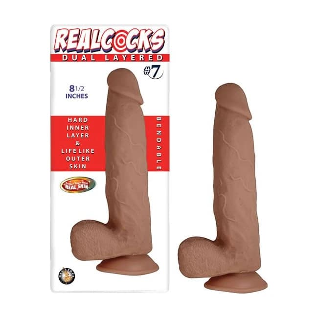 (wd) Real Cocks Dual Layered # Brown 8 1/2 " - Image 1