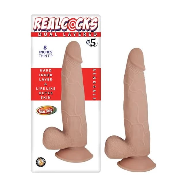 (WD) REAL COCKS DUAL LAYERED # FLESH THIN TIP 8 " - Image 1