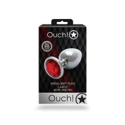 Round Gem Butt Plug Large Silver Ruby Red, image 3