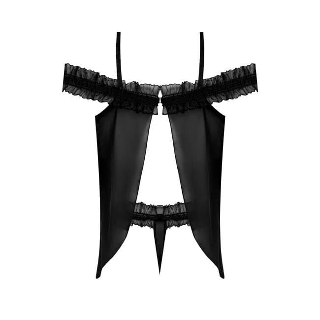 (WD) RUFFLED BABYDOLL & THONG BLACK 2X  - Image 1