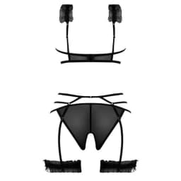 (wd) Ruffled Bra Garter & Pan Black S/m - Image 4