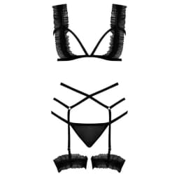 (wd) Ruffled Bra Garter & Pan Black S/m - Image 5