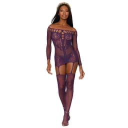 Scalloped Lace Garter Dre Aubergine O/S, image 1