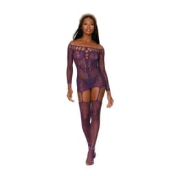 Scalloped Lace Garter Dre Aubergine O/S, image 2