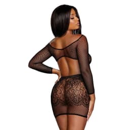 (wd) Seamless Fishnet & Lace Chemise Black O/s - Image 2