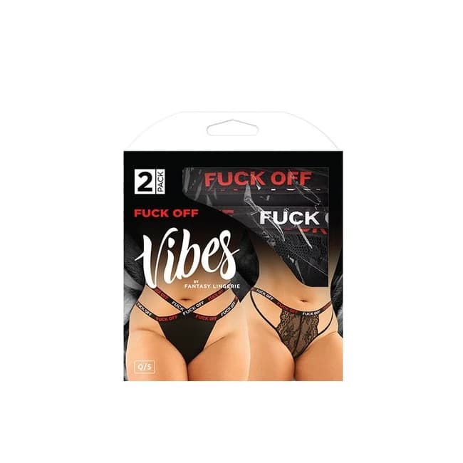 (WD) VIBES FUCK OFF PANTY & TH 2PK BLACK Q/S  - Image 1