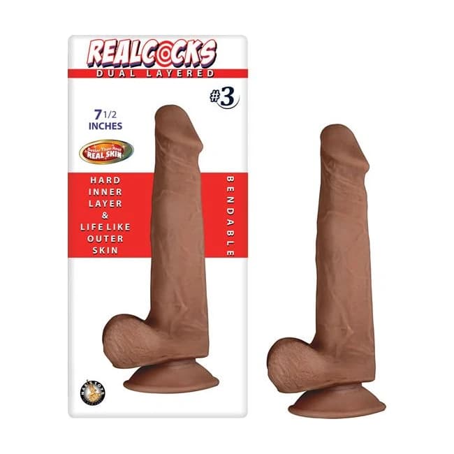 (wd)real Cocks Dual Layered #3 Brown 7 1/2 " - Image 1