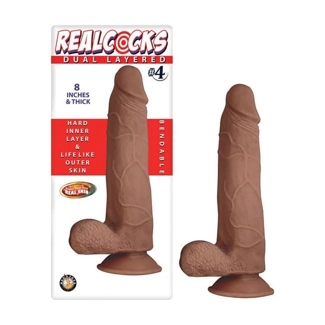 (WD)REAL COCKS DUAL LAYERED #4 BROWN 8 " - Image 1