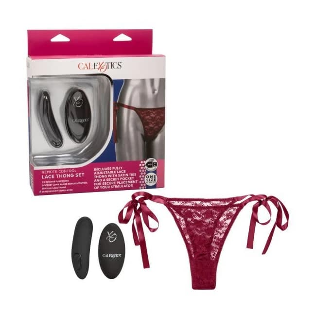 (wd)remote Control Lace Thong Burgundy - Image 1
