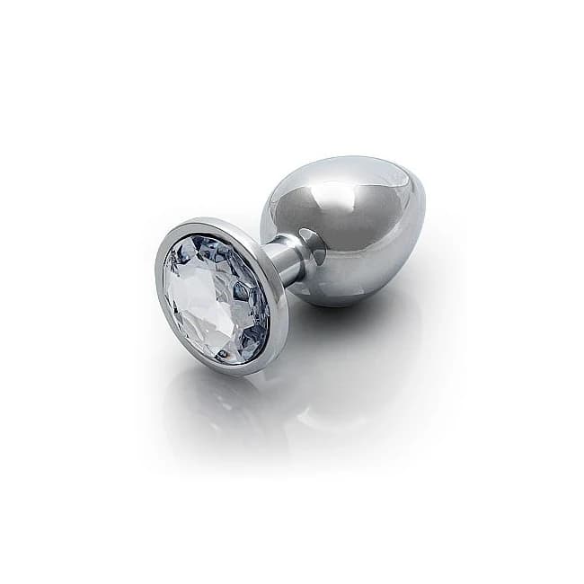 (wd)round Gem Butt Plug Large Silver Diamond - Image 1