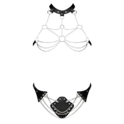 Victoria Chain Bra & Thong Black O/S, image 1