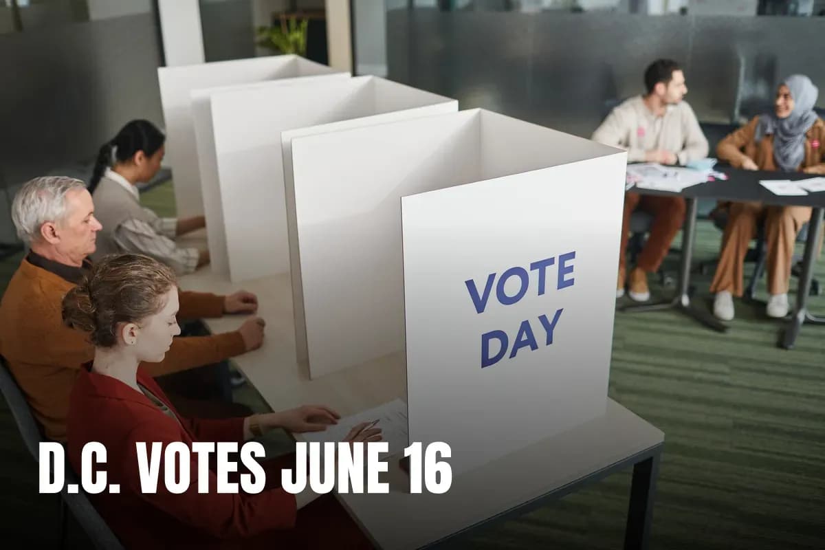 People casting votes in a polling station on election day, emphasizing civic engagement.