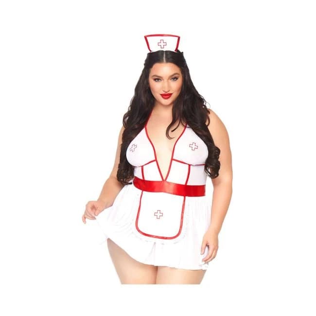 3 pc Nightshift Nurse, Includes Deep-V Babydoll Dress, G-String, and Matching Headband., image 1