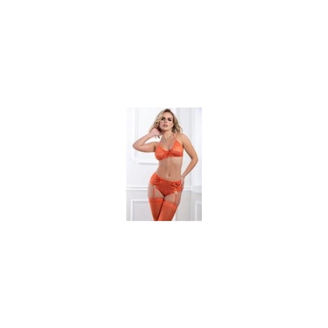 3pc Lace up Bra Hi Waist Panty & Stocking Daring Tangy O/S, image 1