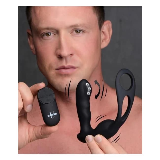7x P-Strap Milking and Vibrating Prostate Stimulator with Cock and Ball Harness, image 1