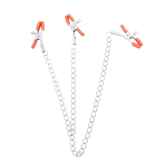 9's Orange Is the New Black Triple Your Pleasure Clamps & Chain, image 1