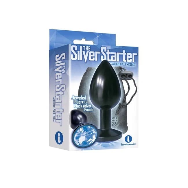 9'S SILVER STARTER ANODIZED BEJEWELED STEEL PLUG COBALT - Image 1