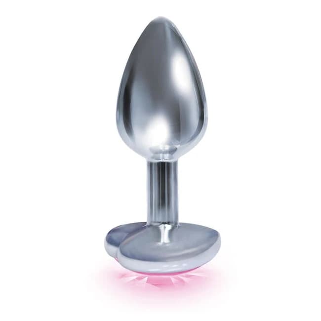 9's Silver Starter Heart Bejeweled Steel Plug Pink - Image 1