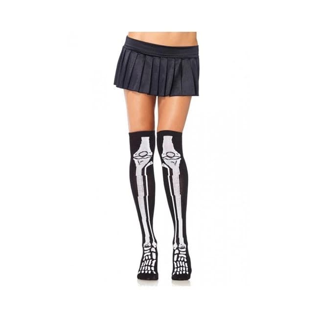 Acrylic Skeleton Over the Knee Socks O/S Black/white, image 1