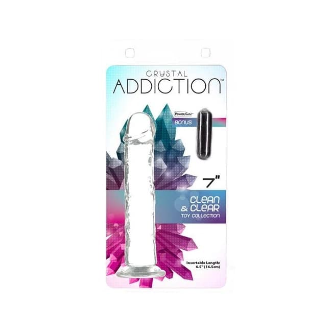 Addiction Crystal 7 Vertical Dong Clear Tpe W/ Bullet ", image 1