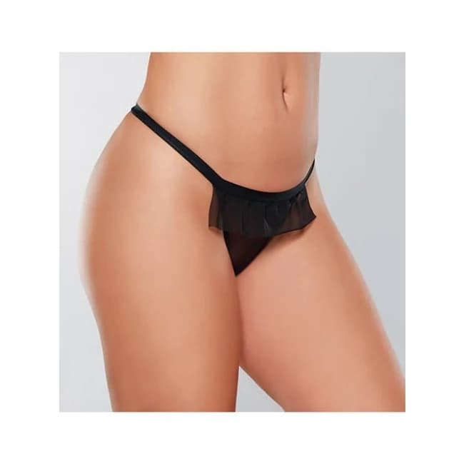 Adore Black Tie Mesh Front w/ Flounce Open Bow Back Panty Black O/S, image 1