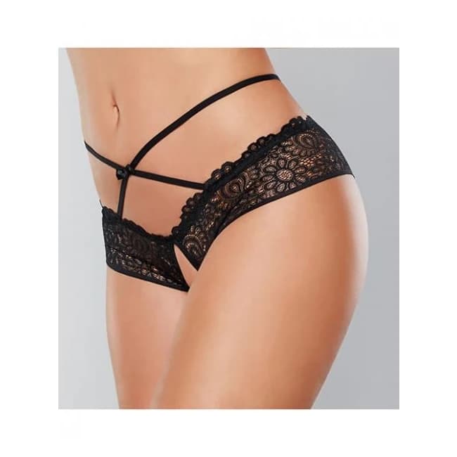 Adore Crayzee Open Panty w/ Criss Cross Waist Straps & Lace Black O/S, image 1