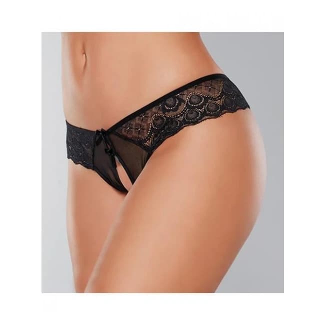 Adore Foreplay Lace & Mesh Front Open Panty Black O/s - Image 1 Adore Foreplay Lace & Mesh Front Open Panty Black O/s - Image 1