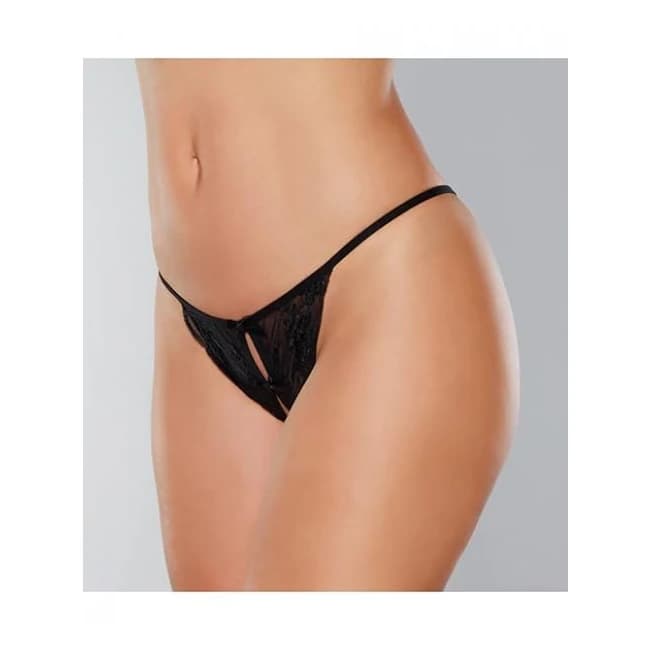 Adore Secrets Double Mini Bow Detail Open Back Lace Panty Black O/S, image 1