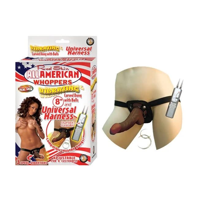 Afro American Whoppers Vibrating 8 in Dong w/ Harness, image 1