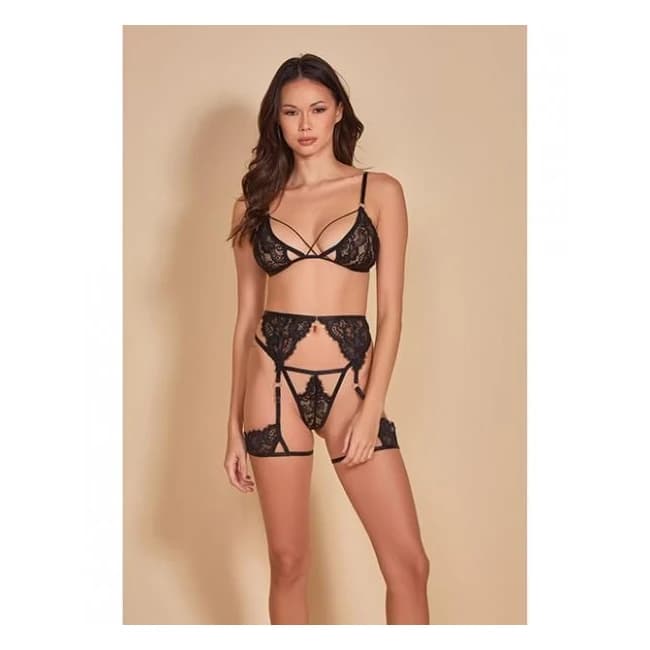 All Eyes on Me Eyelash Lace Bralette, Garterbelt & Strappy G-String, image 1
