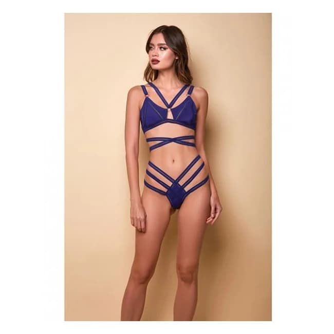 Along the Lines Strappy Bra & Cheeky Low Rise Panty Navy Md, image 1
