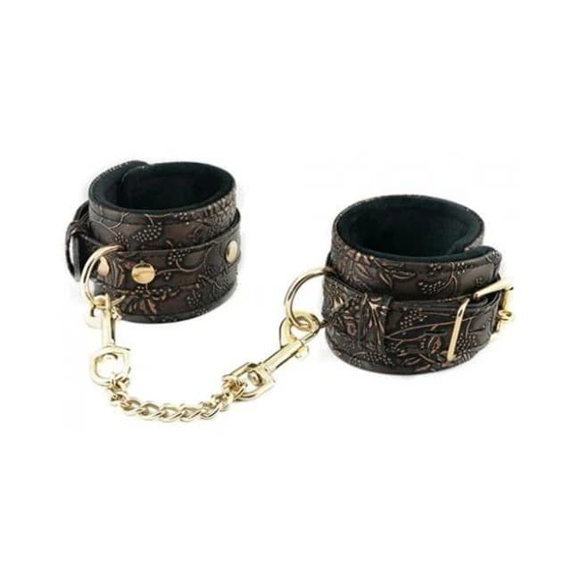 Ankle Restraints Brown Pu Floral Print with Faux Fur Lining, image 1