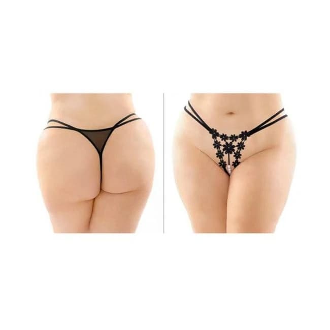Aster Crotchless Strappy Flower Pearl Thong, image 1