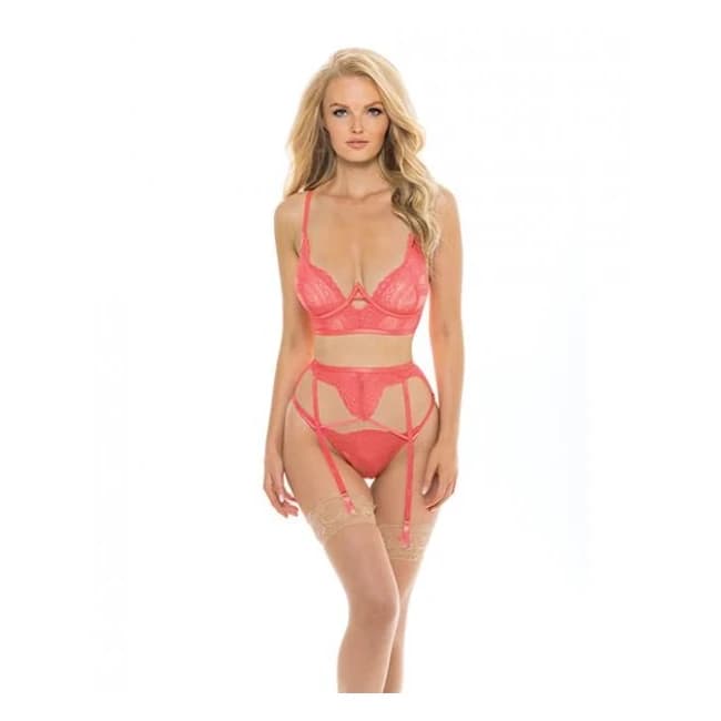 Aura Scallop Lace Longline Bra, Garterbelt & Panty Georgia Peach L/XL, image 1